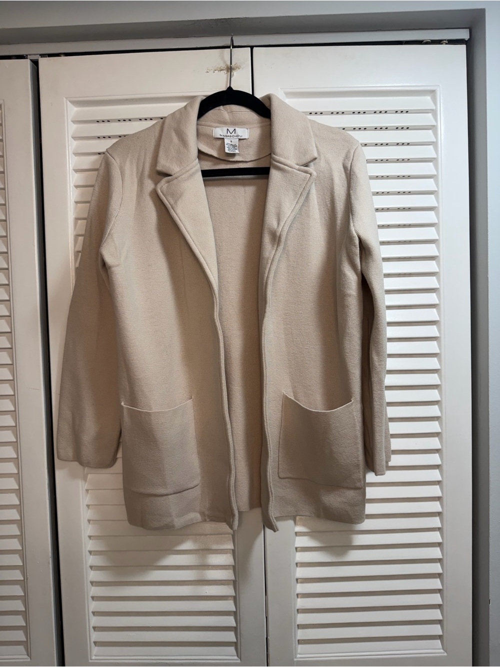 Magaschoni Open-Front Cream Knit Blazer Jacket
